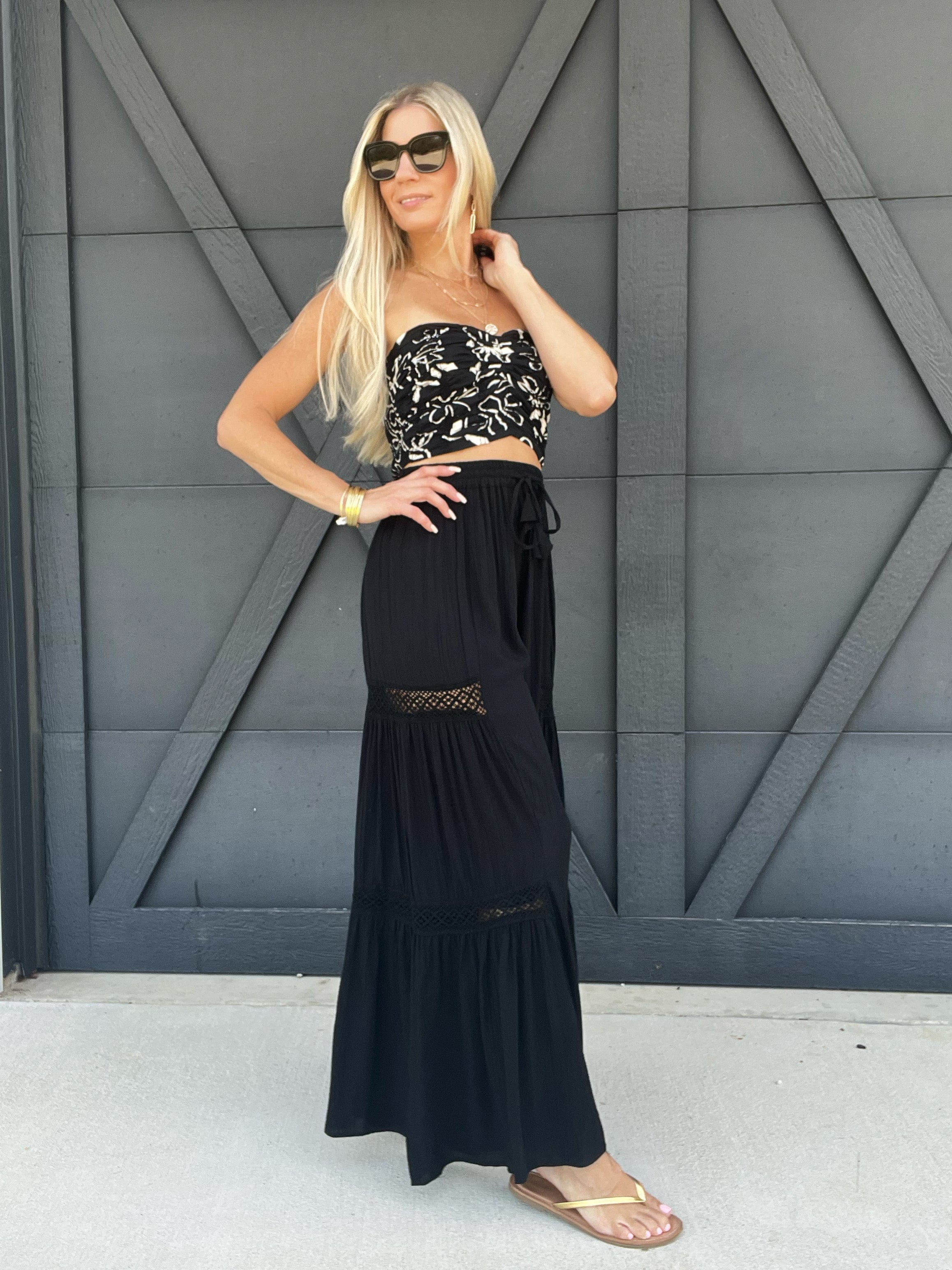 Palazzo Pants With Crotchet Detailing In Black - Infinity Raine
