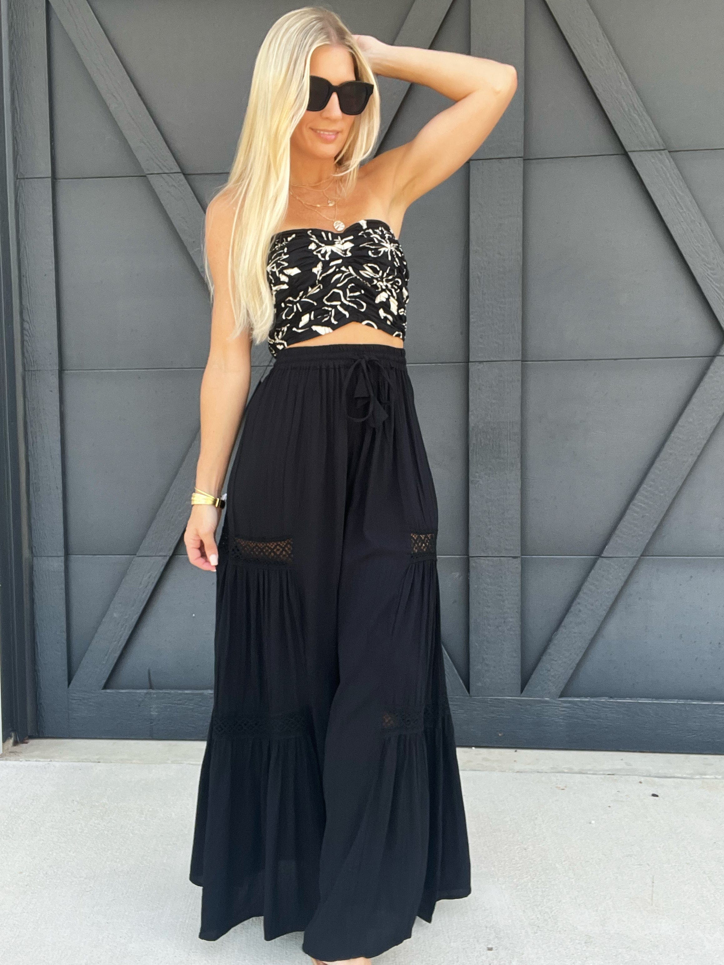 Palazzo Pants With Crotchet Detailing In Black - Infinity Raine