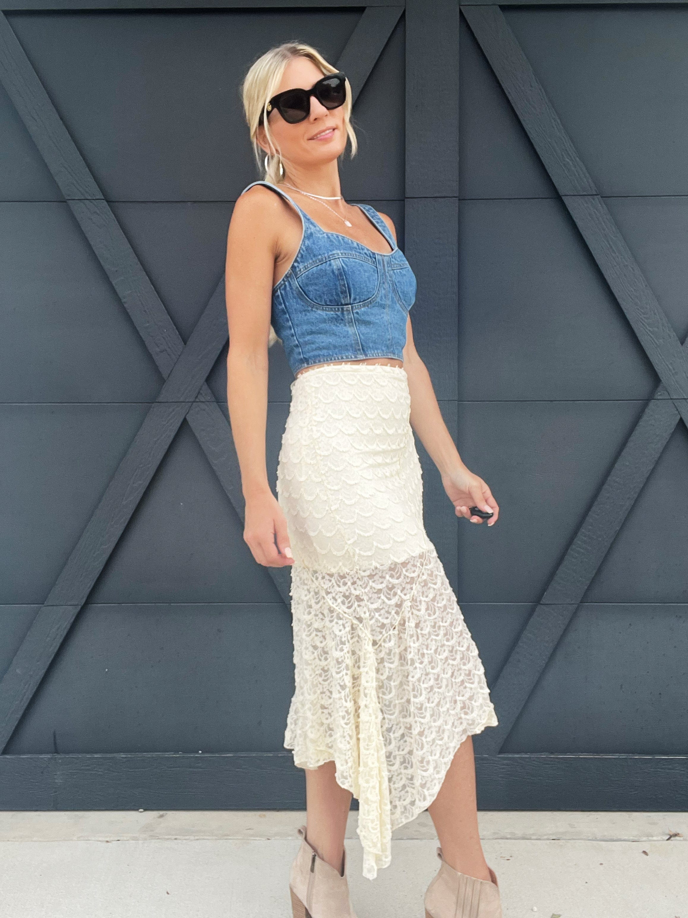 Midi Lace Skirt In Ivory - Infinity Raine
