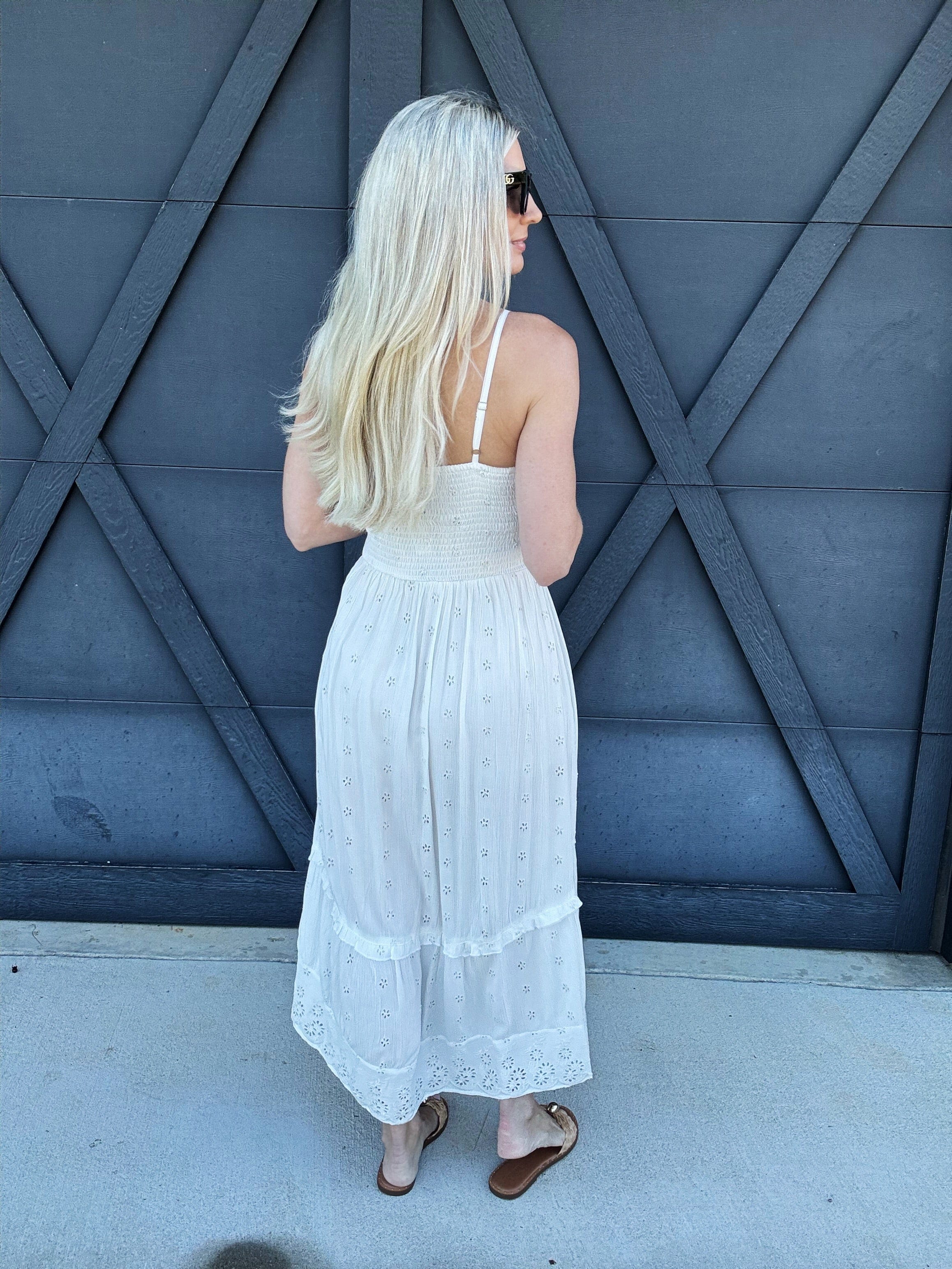 ANGIE DRESSES Eyelet Embroidered Twist Front Midi Dress In Ivory