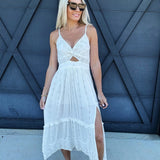 ANGIE DRESSES Eyelet Embroidered Twist Front Midi Dress In Ivory