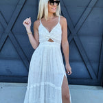 ANGIE DRESSES Eyelet Embroidered Twist Front Midi Dress In Ivory