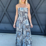 ANGIE Jumpsuits & Rompers Smocked Bodice Wide Leg Jumpsuit In Blue