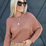 Open Knit Pullover Sweater In Clay - Infinity Raine