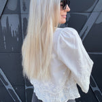 Floral Embroidery Tie Front Blouse In White - Infinity Raine