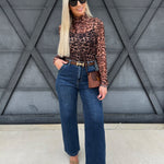 Leopard Mesh Mock Neck Top In Mocha - Infinity Raine
