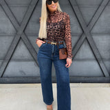Leopard Mesh Mock Neck Top In Mocha - Infinity Raine