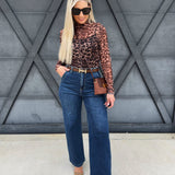 Leopard Mesh Mock Neck Top In Mocha - Infinity Raine