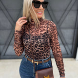 Leopard Mesh Mock Neck Top In Mocha - Infinity Raine