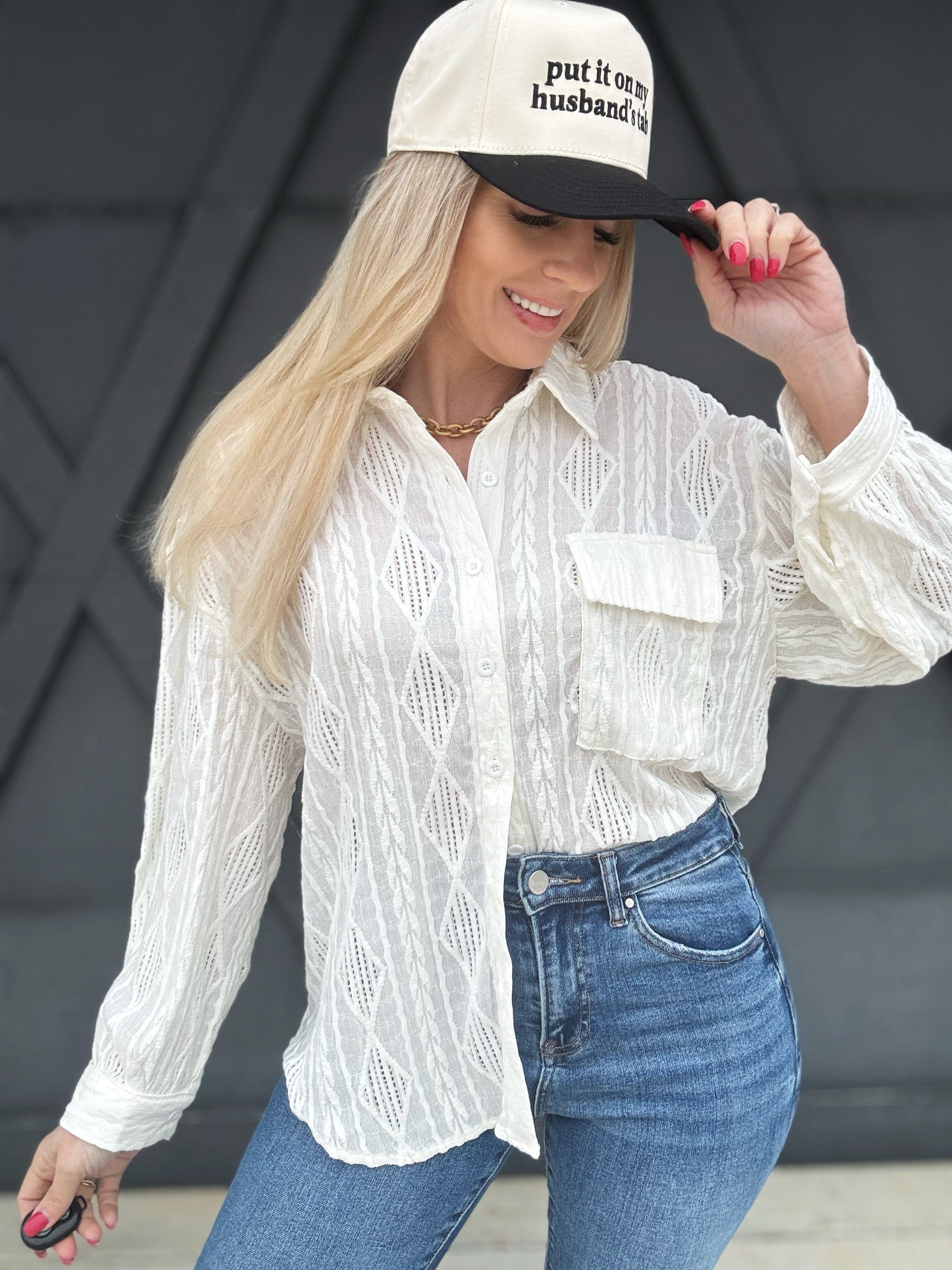 Textured Oversized Woven Top In Ivory - Infinity Raine