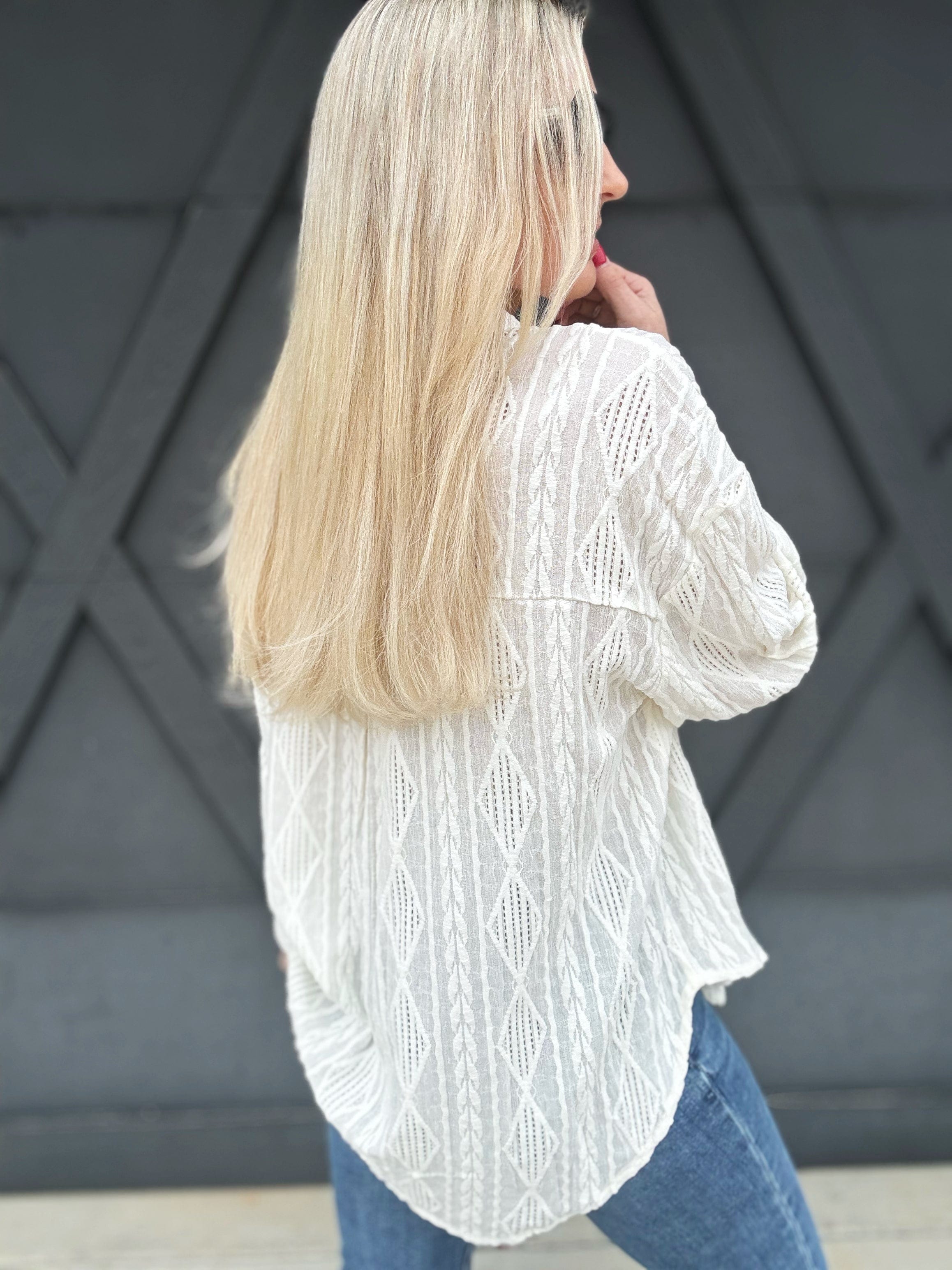 Textured Oversized Woven Top In Ivory - Infinity Raine