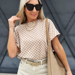 Checkered Dolman Sleeve Knit Top In Almond - Infinity Raine