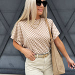 Checkered Dolman Sleeve Knit Top In Almond - Infinity Raine