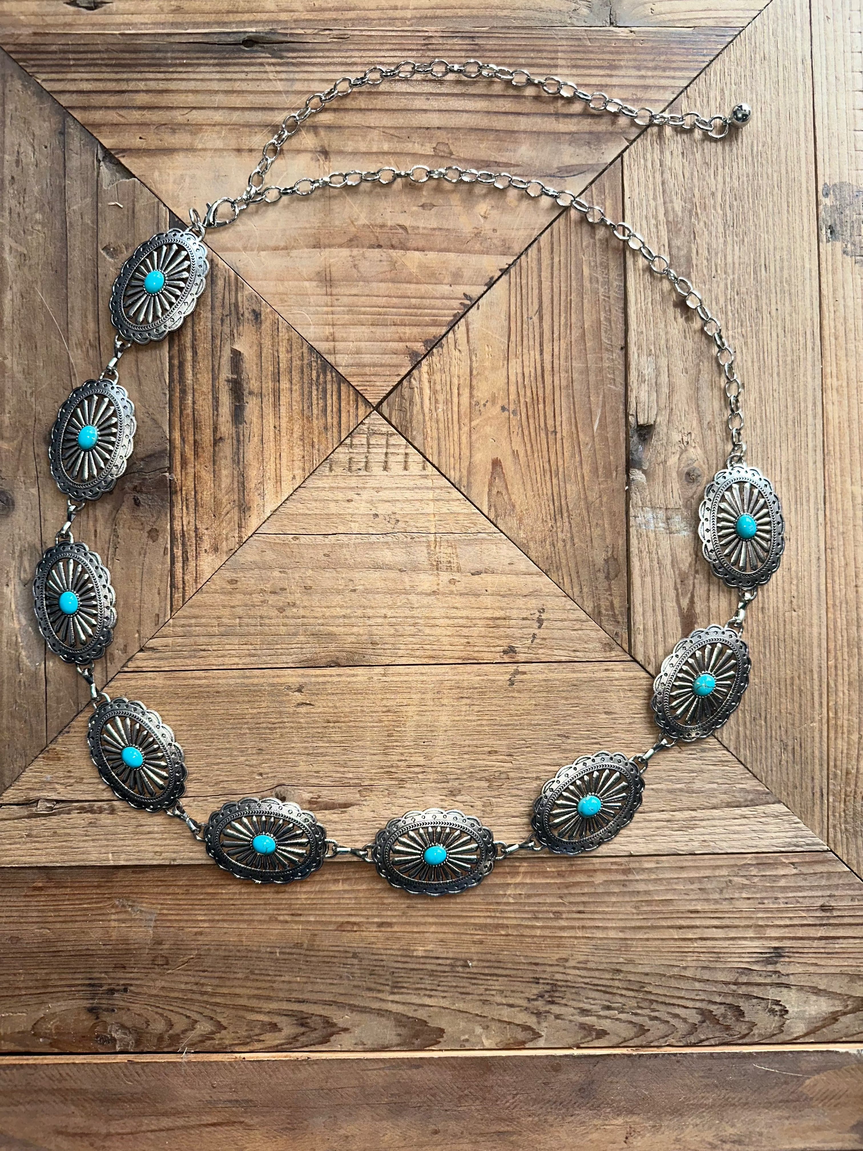 Turquoise Oval Concho Belt-Silver - Infinity Raine
