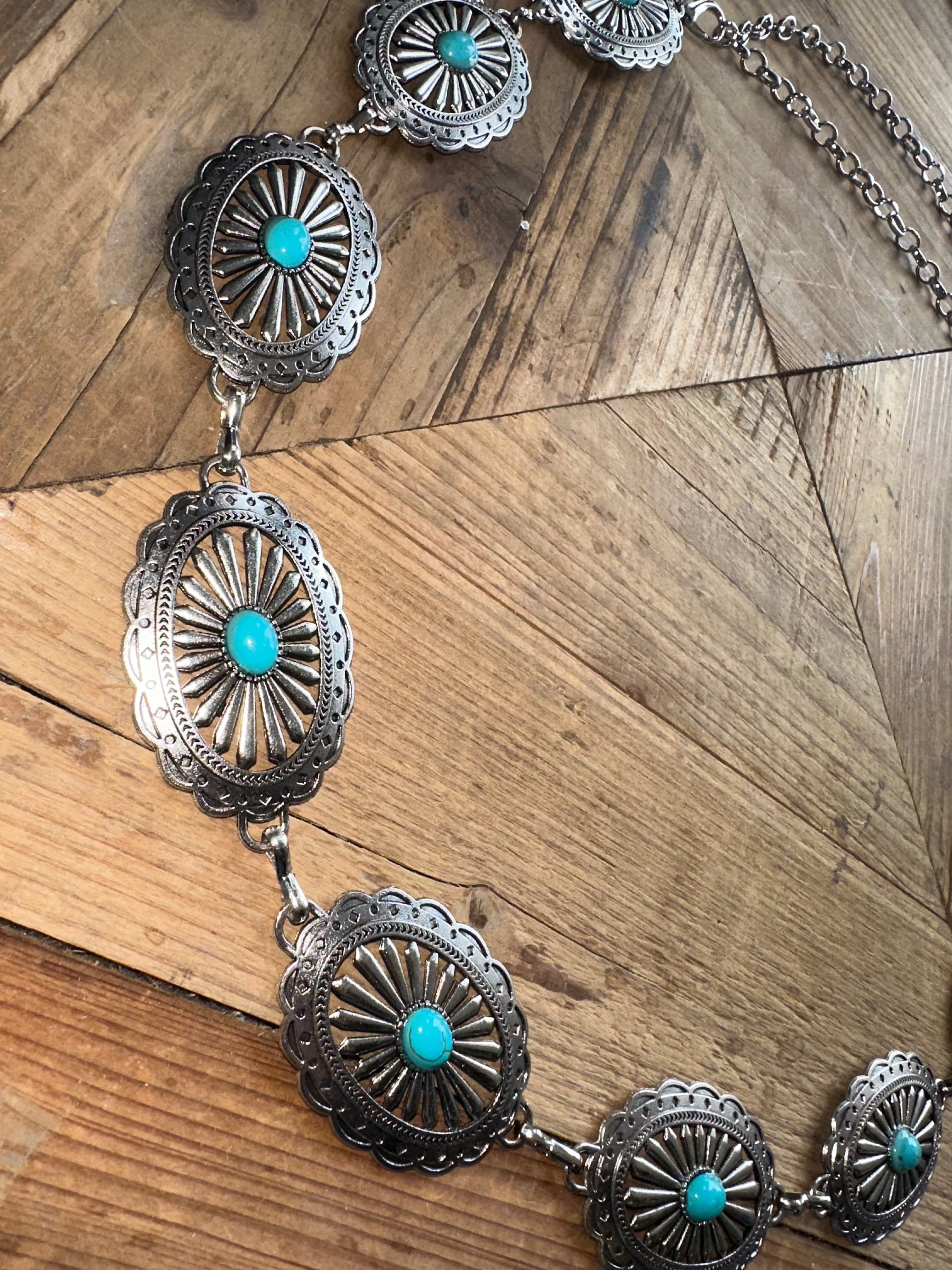 Turquoise Oval Concho Belt-Silver - Infinity Raine