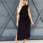 Crew Neck Knit Midi Dress In Black - Infinity Raine