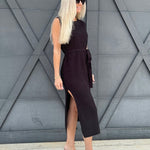 Crew Neck Knit Midi Dress In Black - Infinity Raine
