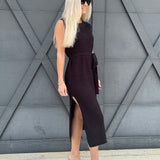 Crew Neck Knit Midi Dress In Black - Infinity Raine