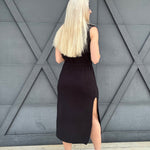 Crew Neck Knit Midi Dress In Black - Infinity Raine