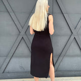 Crew Neck Knit Midi Dress In Black - Infinity Raine