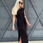Crew Neck Knit Midi Dress In Black - Infinity Raine