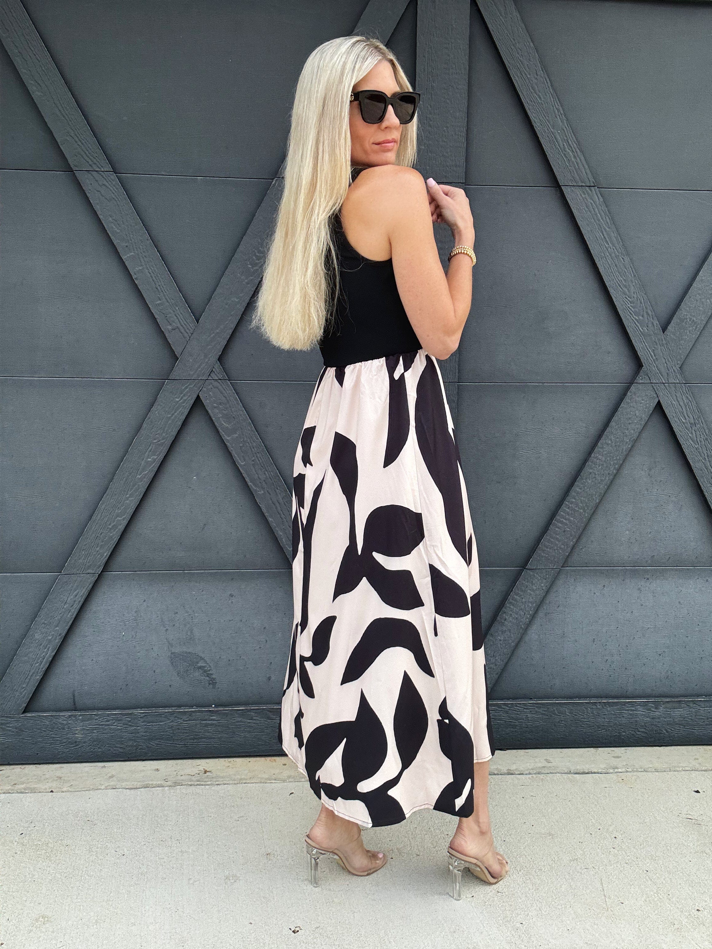 asia direct+ DRESSES Two Tone Floral Print Dress In Black
