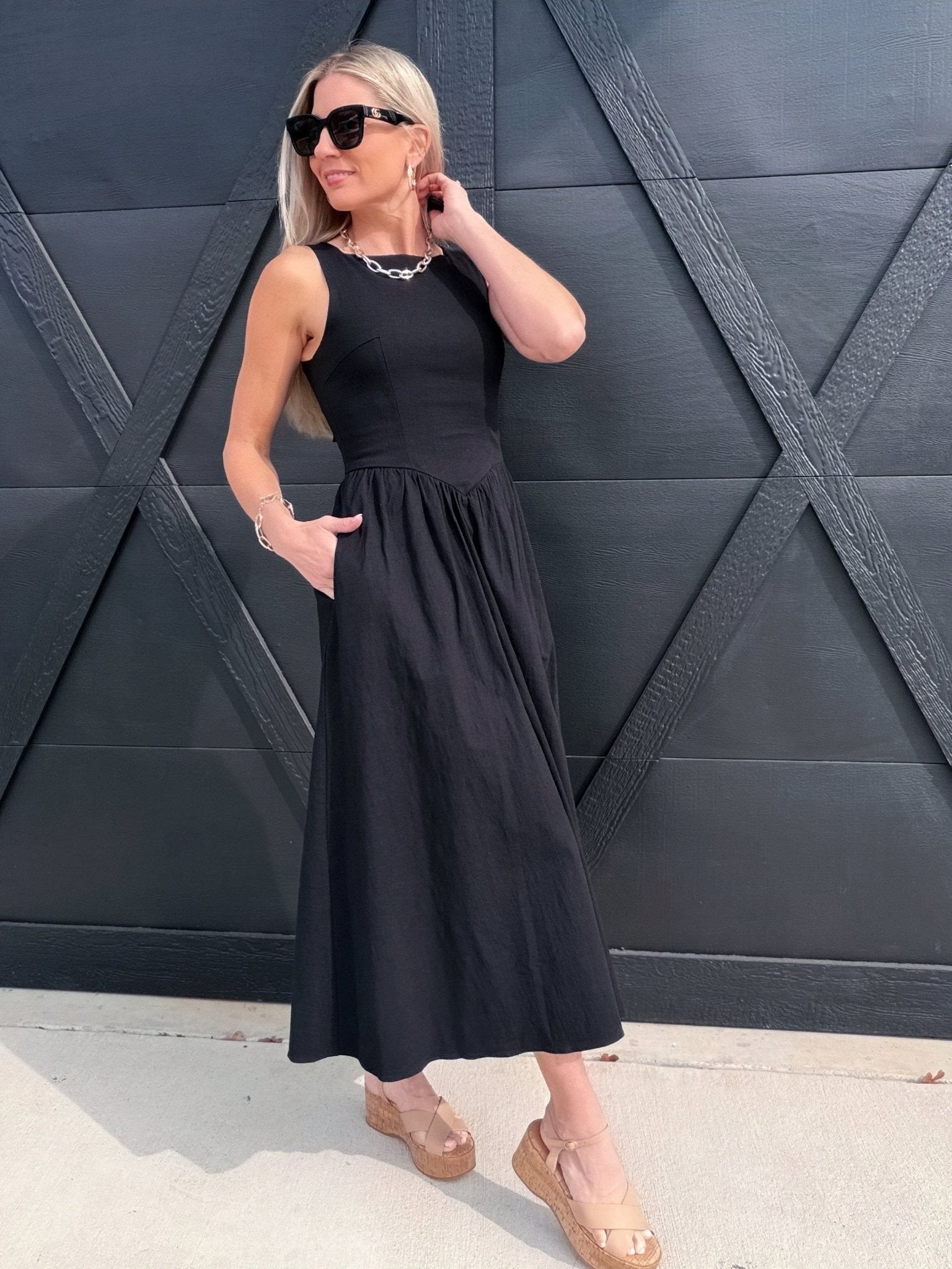 ASTR Bow Back Apron Dress In Black - Infinity Raine