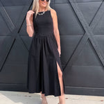 ASTR Bow Back Apron Dress In Black - Infinity Raine