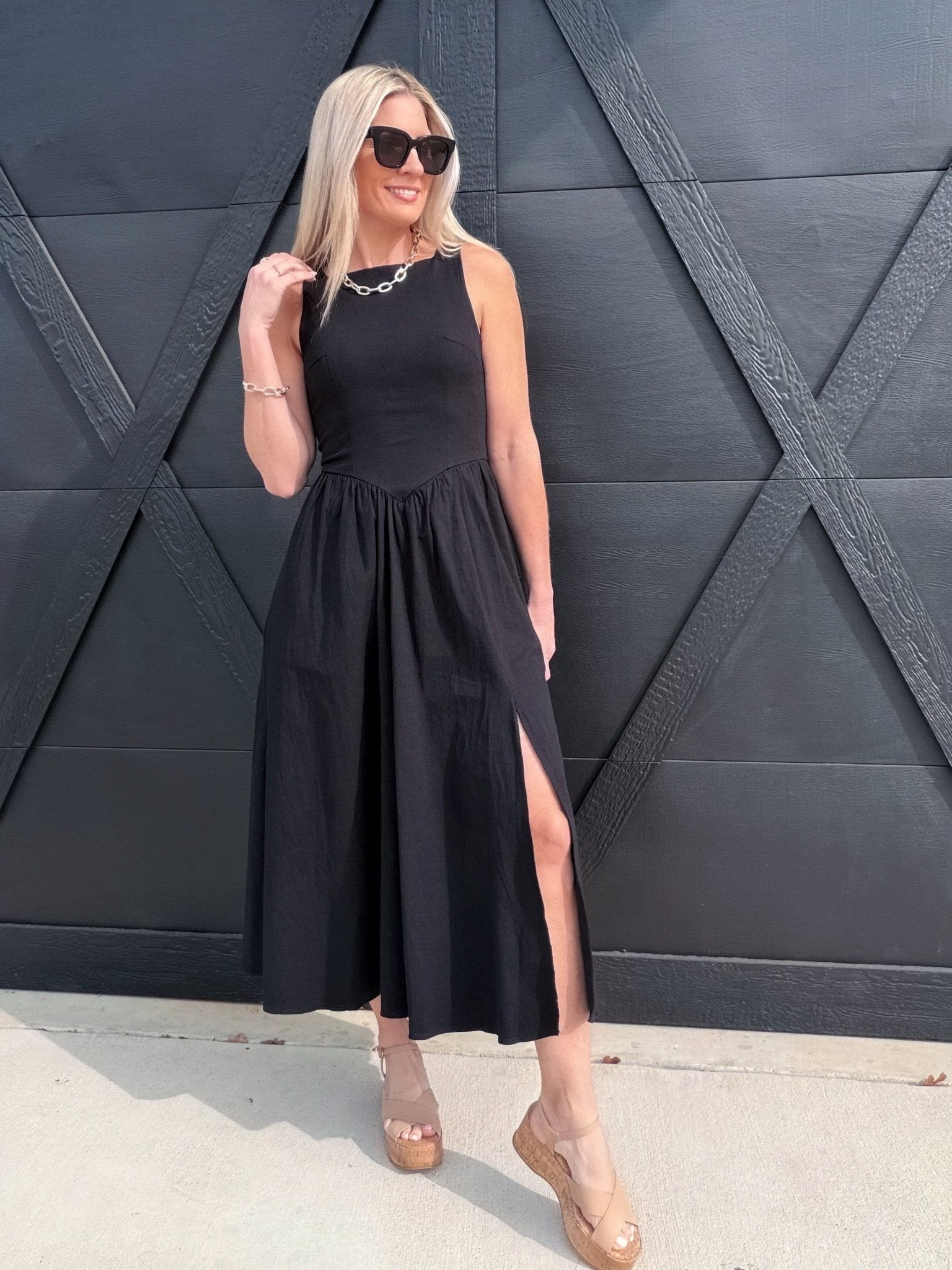 ASTR Bow Back Apron Dress In Black - Infinity Raine