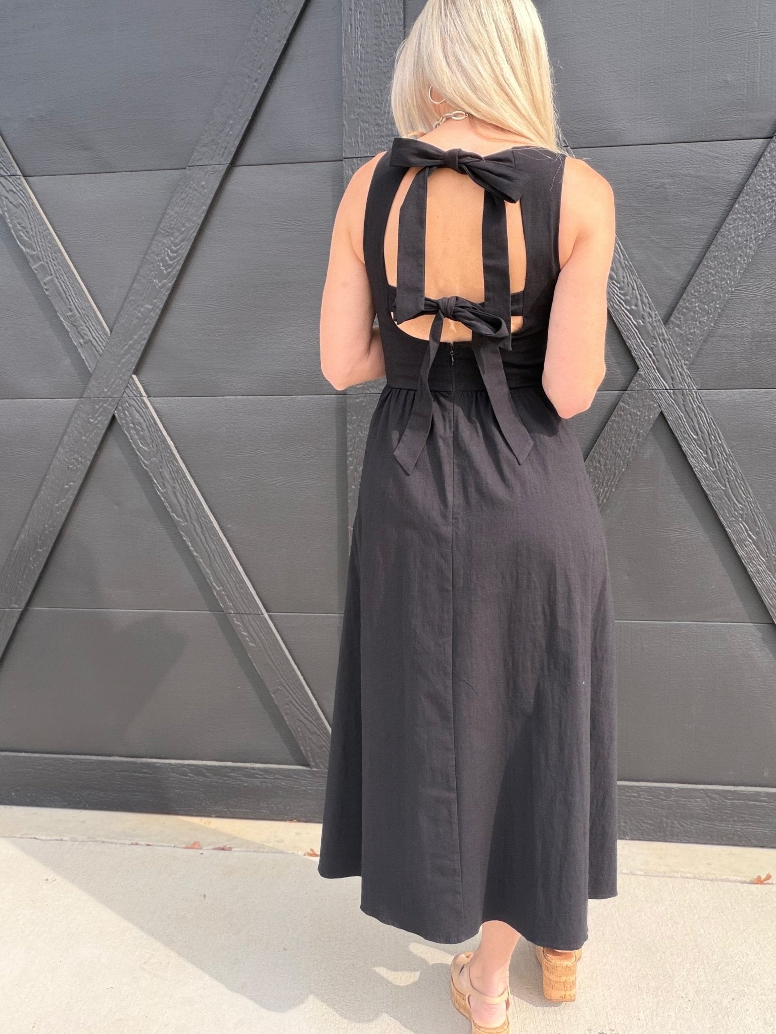 ASTR Bow Back Apron Dress In Black - Infinity Raine