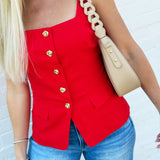 ASTR Button Front Square Neck Vest In Red - Infinity Raine