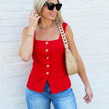 ASTR Button Front Square Neck Vest In Red - Infinity Raine