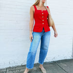 ASTR Button Front Square Neck Vest In Red - Infinity Raine