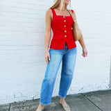 ASTR Button Front Square Neck Vest In Red - Infinity Raine
