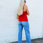 ASTR Button Front Square Neck Vest In Red - Infinity Raine