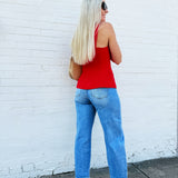 Button Front Square Neck Vest In Red - Infinity Raine