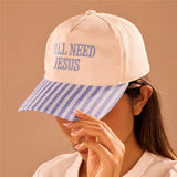 "Y'all Need Jesus" Stripe Baseball Cap In Blue - Infinity Raine
