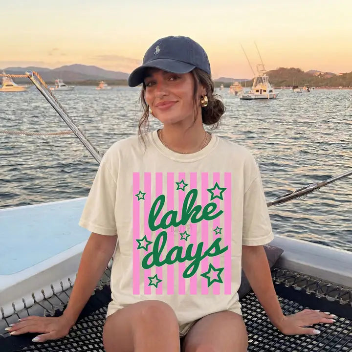 Lake Days Stripe Tee In Ivory - Infinity Raine