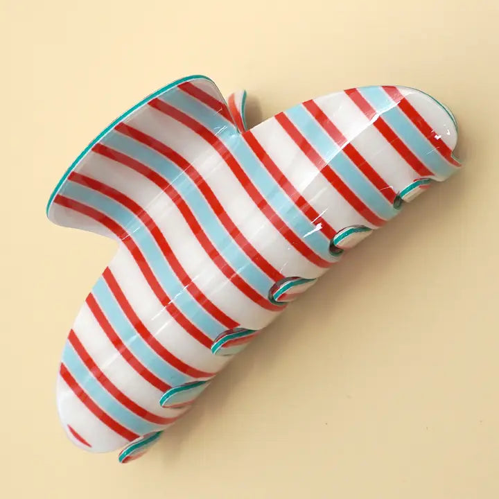 Jumbo Stripe Plaid Oval Hair Claw Clips In Red Blue - Infinity Raine