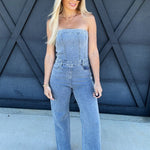 BABY PINK Jumpsuits & Rompers Strapless Denim Jumpsuit In Light