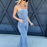 BABY PINK Jumpsuits & Rompers Strapless Denim Jumpsuit In Light