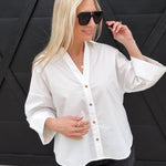 Back Pleat Button Down Blouse In Pure White - Infinity Raine