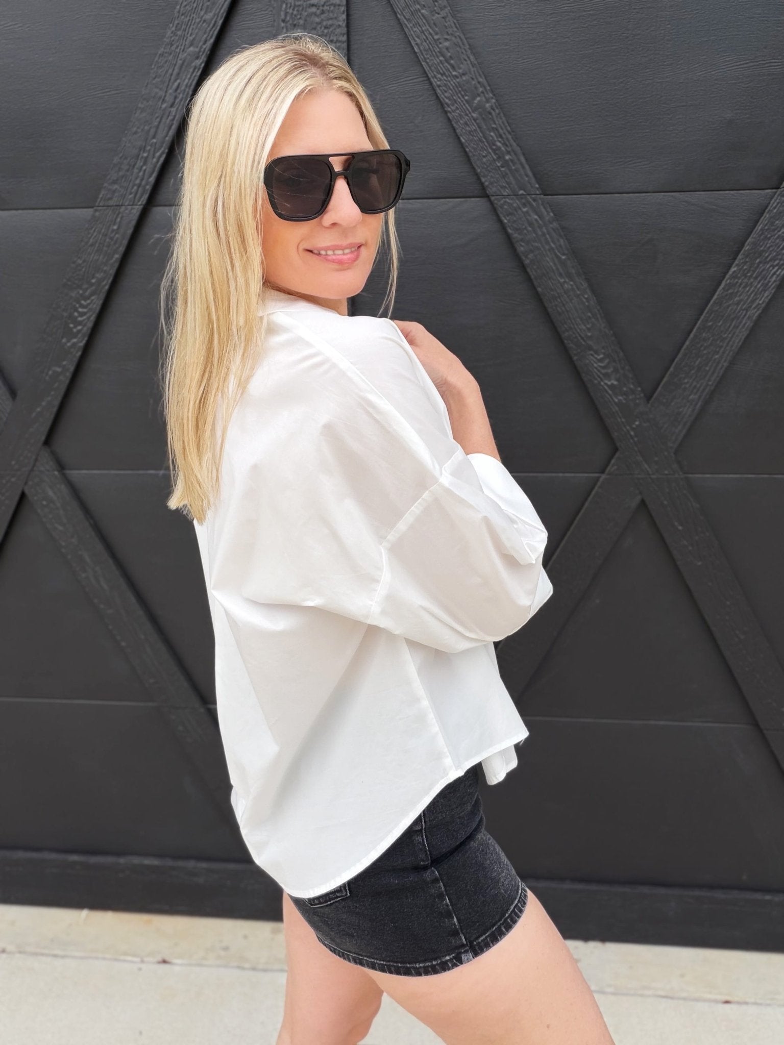 Back Pleat Button Down Blouse In Pure White - Infinity Raine