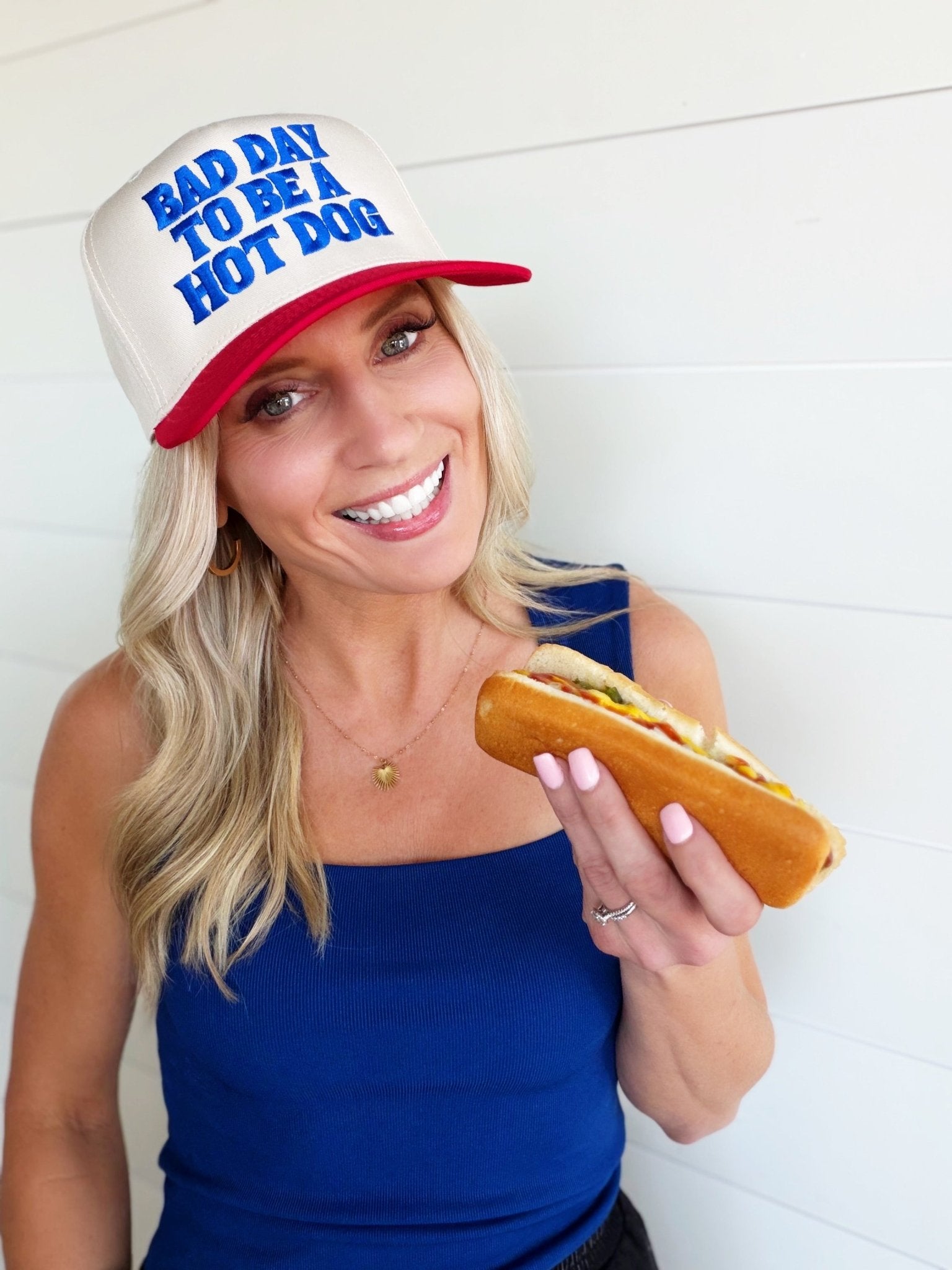 Bad Day To Be A Hot Dog Embroidered Trucker Hat In Red - Infinity Raine