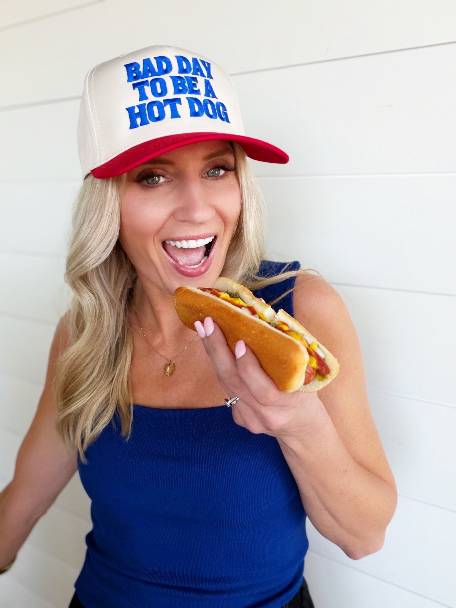 Bad Day To Be A Hot Dog Embroidered Trucker Hat In Red - Infinity Raine