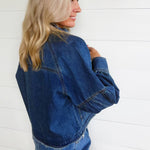 Ballon Sleeve Twill Jacket Drawstring Waist In Denim - Infinity Raine