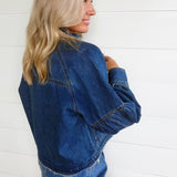 Ballon Sleeve Twill Jacket Drawstring Waist In Denim - Infinity Raine