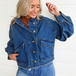 Ballon Sleeve Twill Jacket Drawstring Waist In Denim - Infinity Raine