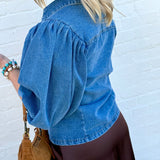 Balloon Sleeve Denim Shirt In Medium - Infinity Raine