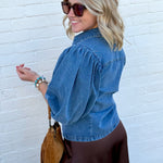 Balloon Sleeve Denim Shirt In Medium - Infinity Raine